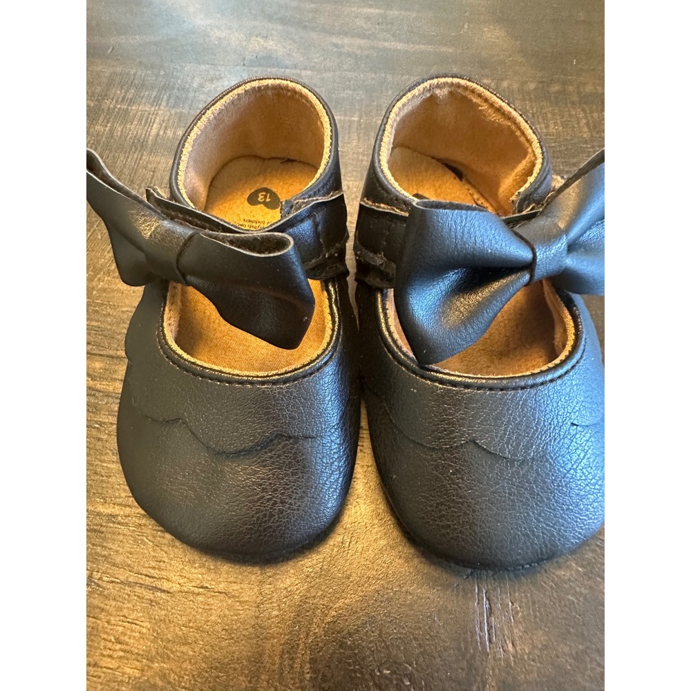 myggpp Baby Toddler Black Faux Leather Bow‎ Mary Jane Shoes Size 13